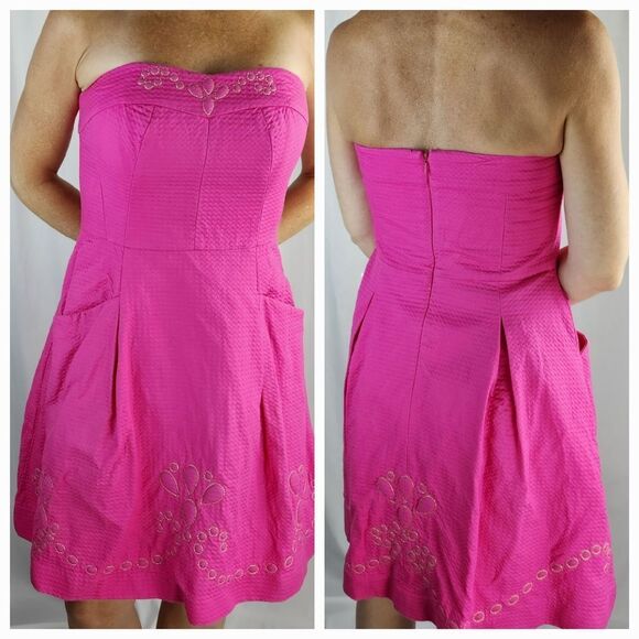 🩵Lilly Pulitzer Azalea Pink "Bernadette" Quilted Sleeveless Dress w/Pockets Siz - Picture 3 of 16
